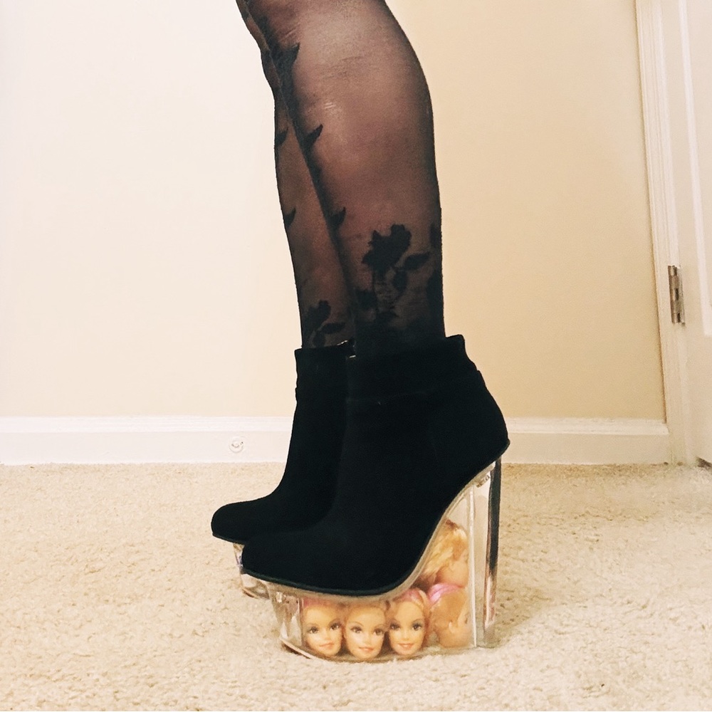 jeffrey campbell icy doll head barbie suede booties